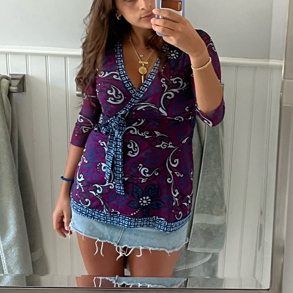 Vintage y2k sweet pea by Stacy frati 3/4 sleeve babydoll tie top